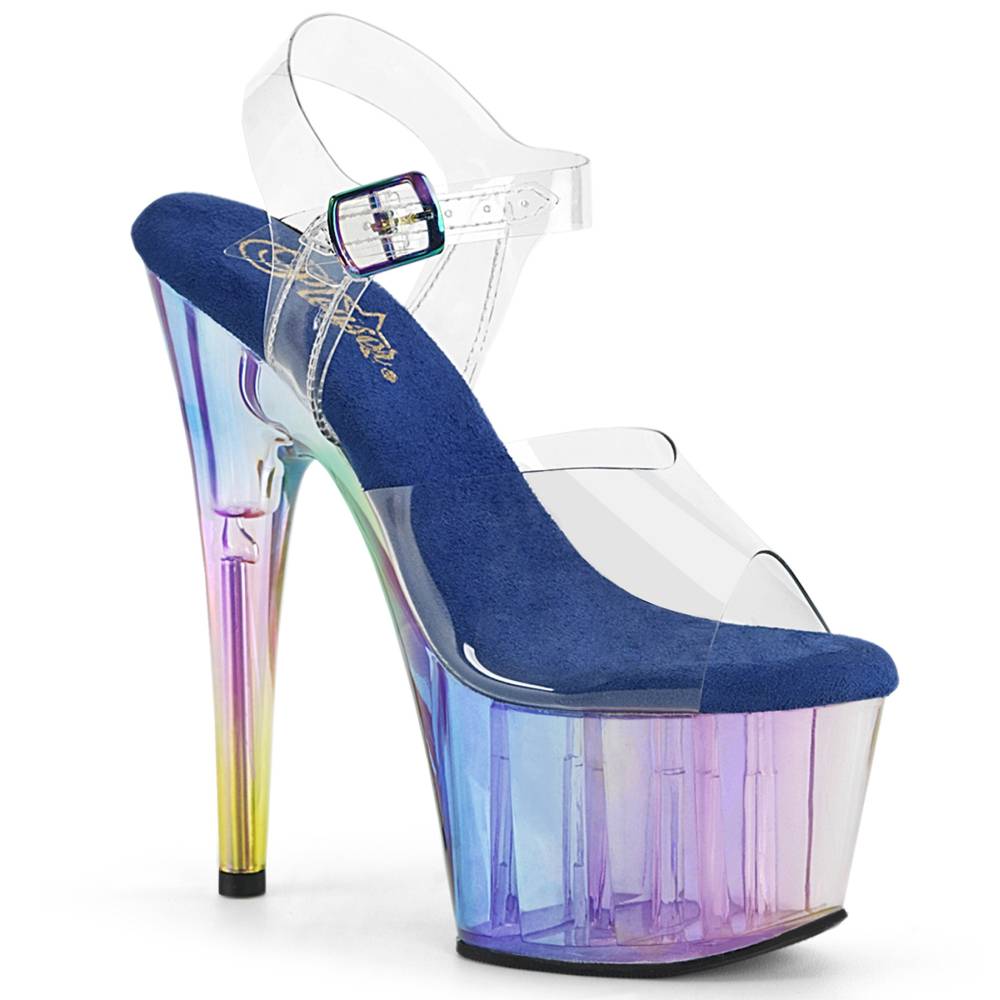 Pleaser - ADORE-708HT Sandaal met enkelband, Paaldans schoenen - Regenboog/Blauw